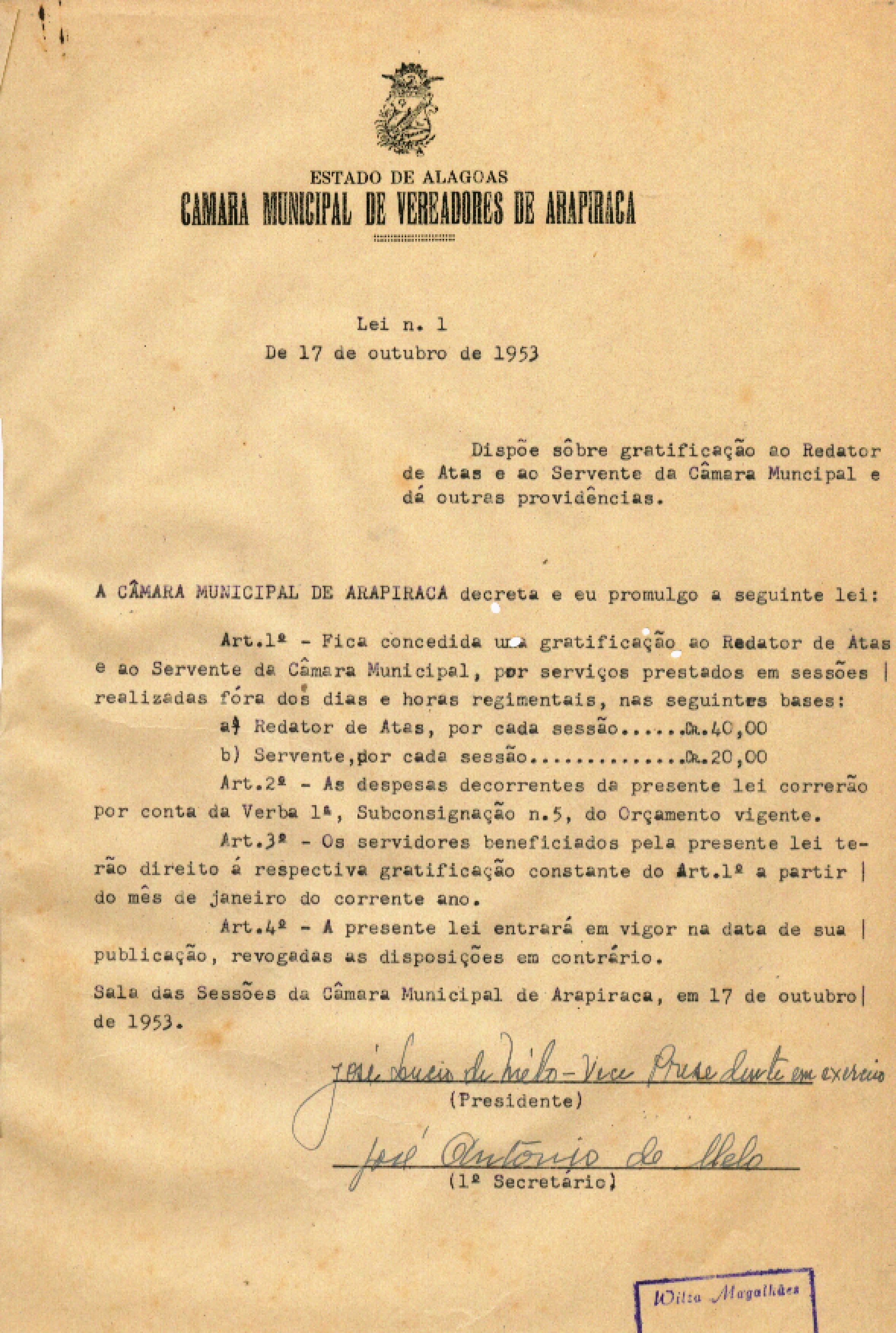 Primeira Lei — Crédito: Internet